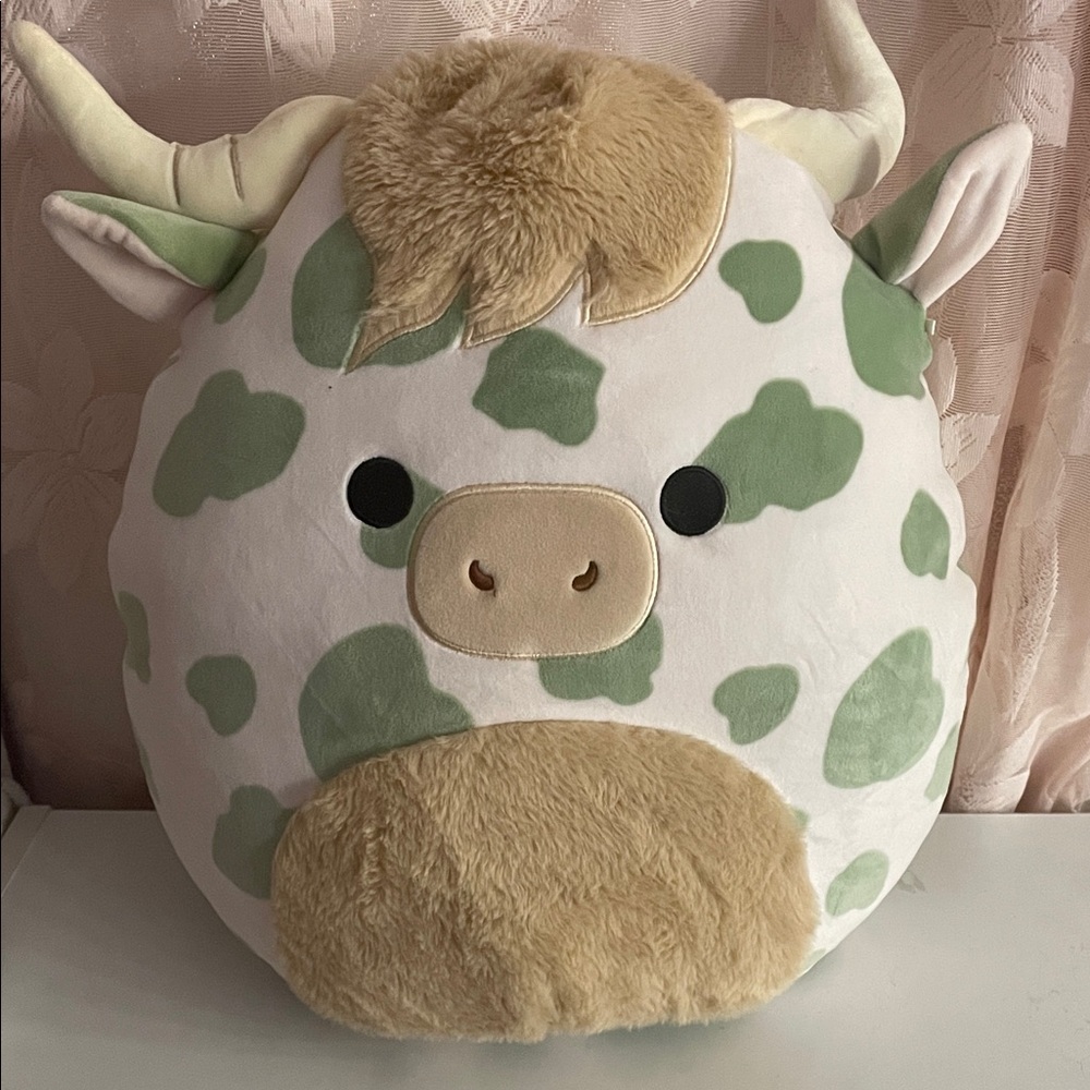 Squishmallows Cow Plush with Green and Tan